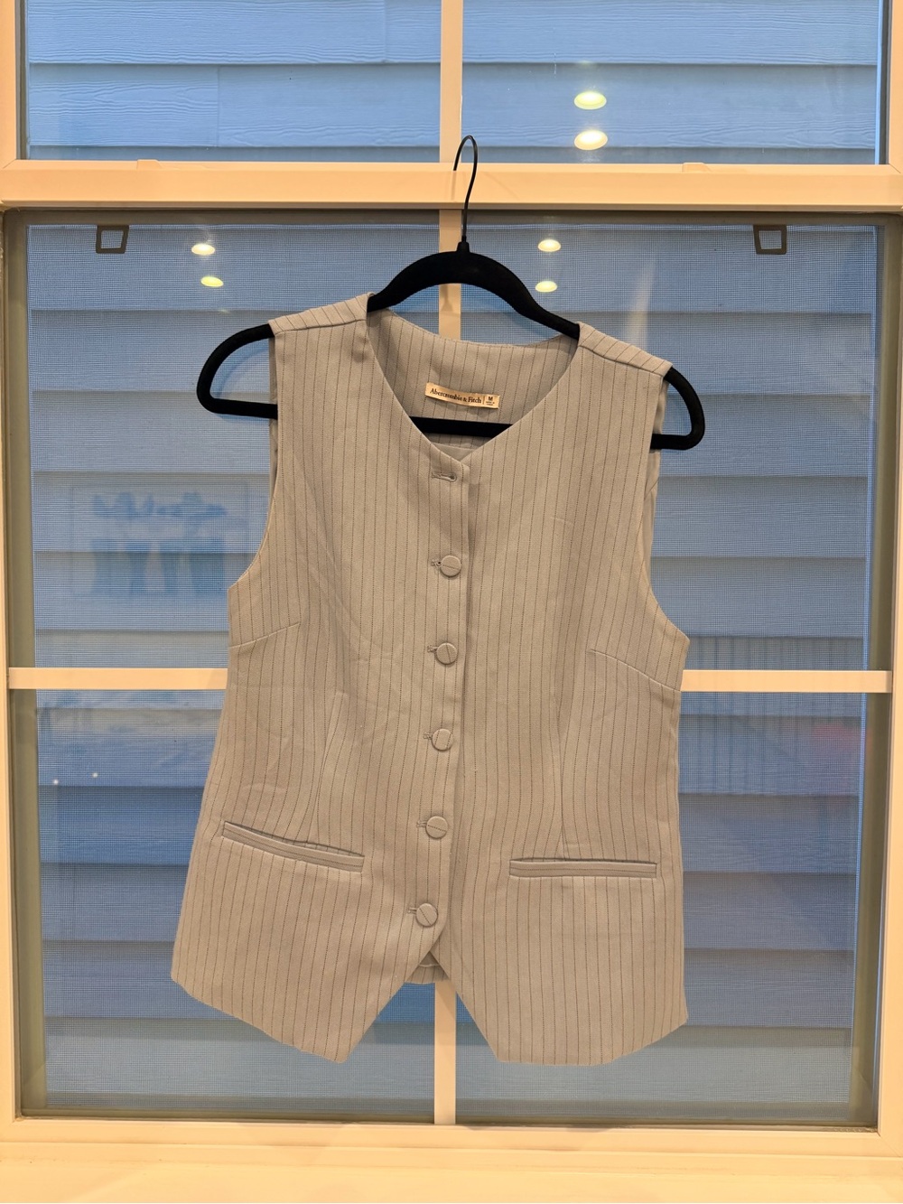 Abercrombie & Fitch Light Blue Pinstripe Sleeveless Vest
